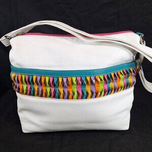 iLi New York White Leather Shoulder Crossbody with Multicolor Twist Detail